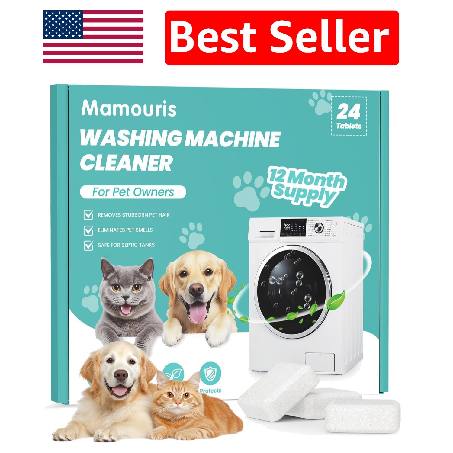 Formulated for Pet Owners: 24 Pack Washing Machine Cleaner – Unscented & Easy