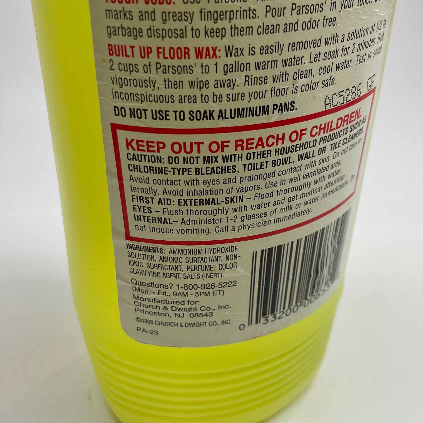 Vintage Parsons’ Ammonia All Purpose Cleaner Lemon Fresh 1999 28 Fl Oz 70% Full