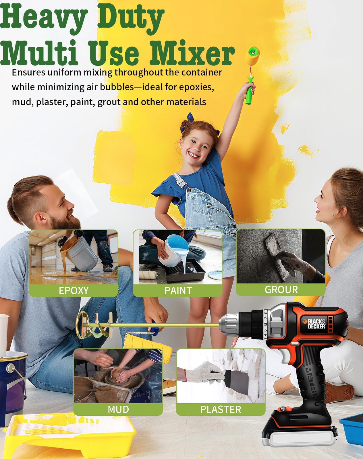 Paint Mixer for Drill Paint Stirring Drill Attachment for 1-5 Gallon Bucket