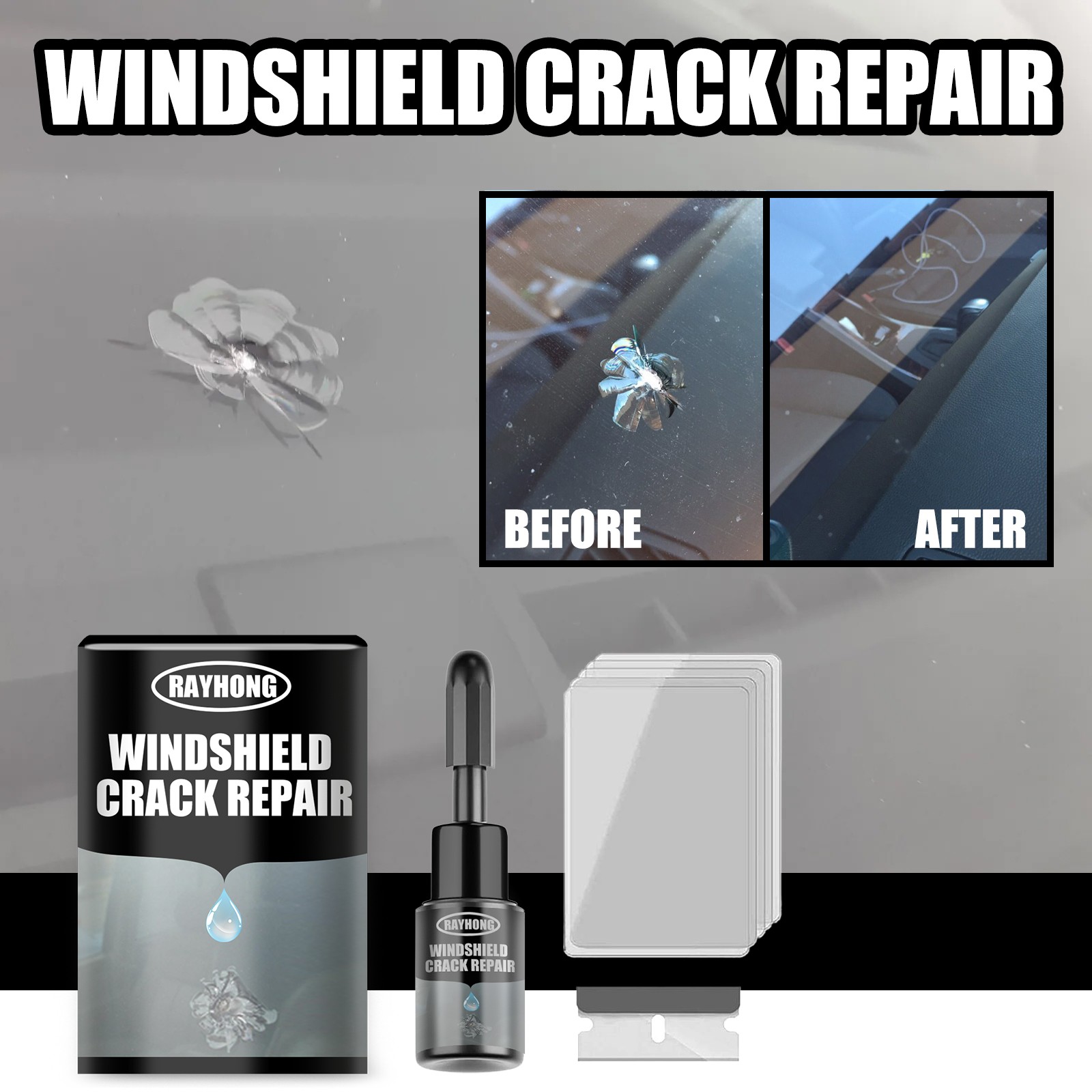 Windshield Repair Kit Auto Glass Crack Resin DIY Chip Fix UV Curing Adhesive