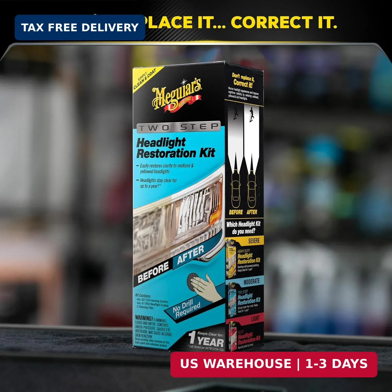 Meguiar’s Two Step Car Headlight Restoration Kit, Headlight Cleaner Restores Cle