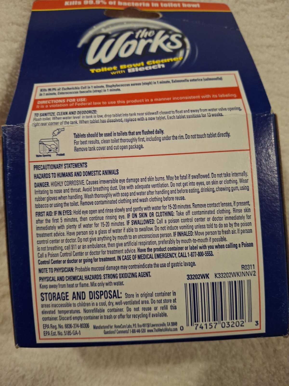 The WORKS Toilet Bowl Cleaner Tablet EPA REG #683627480306