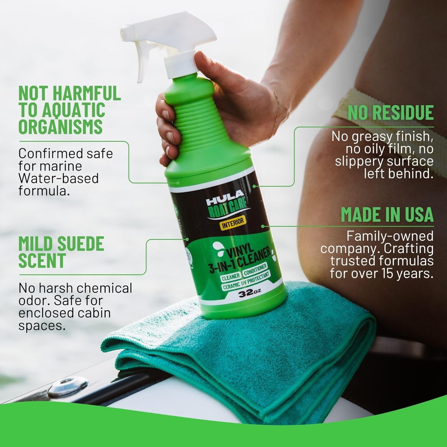 Boat Vinyl Cleaner Conditioner UV Protectant Hula 3-in-1 32oz Marine Interior