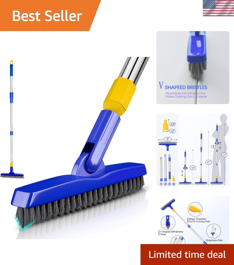 Grout Brush with Long Adjustable Handle, Swivel Scrub Brush, V-Shape Grout Li…