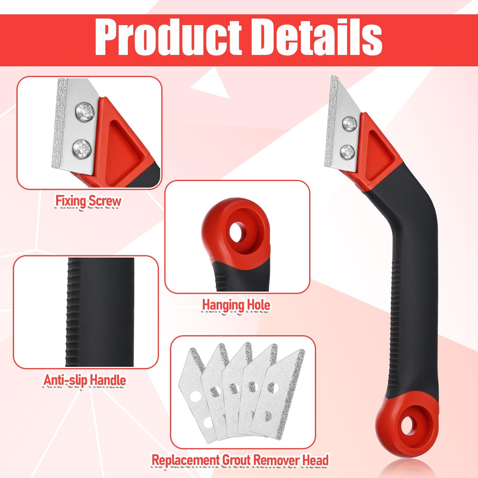 Grout Removal Tool with 5 Pcs Replacement Blades Hand Grout Scraping Rake for…