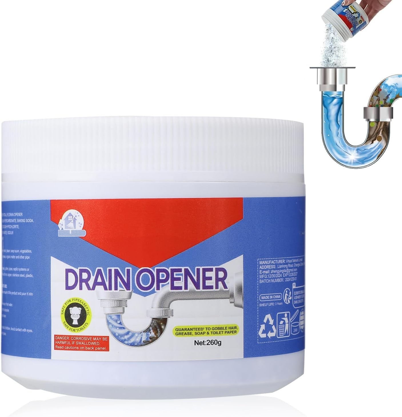 BELL BIRDCrystal Lye Drain Opener, Drain Opener 260g/1Pcs US Free Ship
