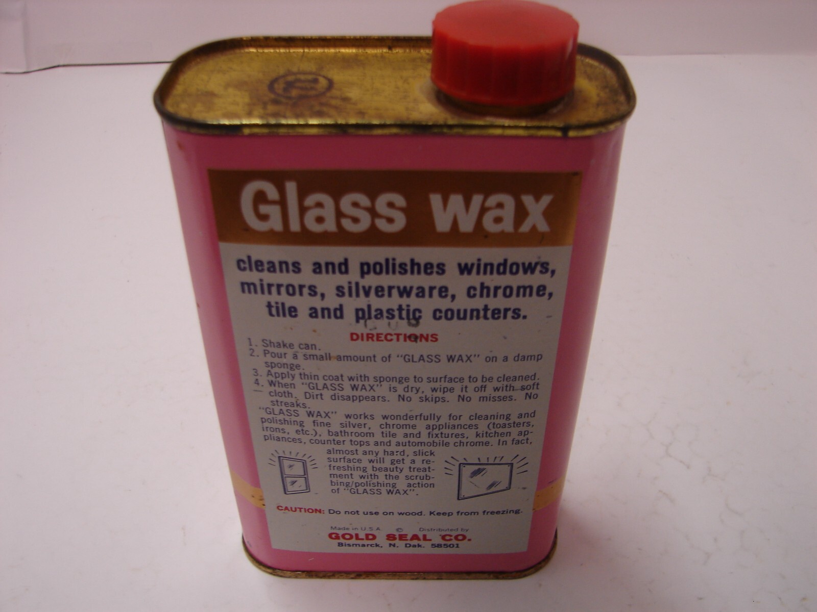 Vintage Gold Seal Glass Wax Metal Can One Pint Tin Mostly Full Metal Cleaner
