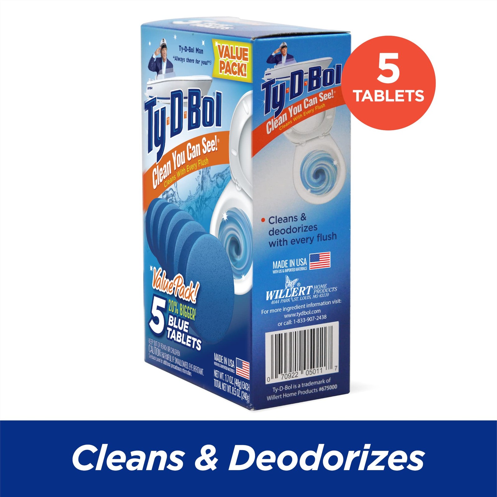 5 PCS Blue Tablets Toilet Bowl Cleaner Deodorizer Fresh Smelling Bathroom