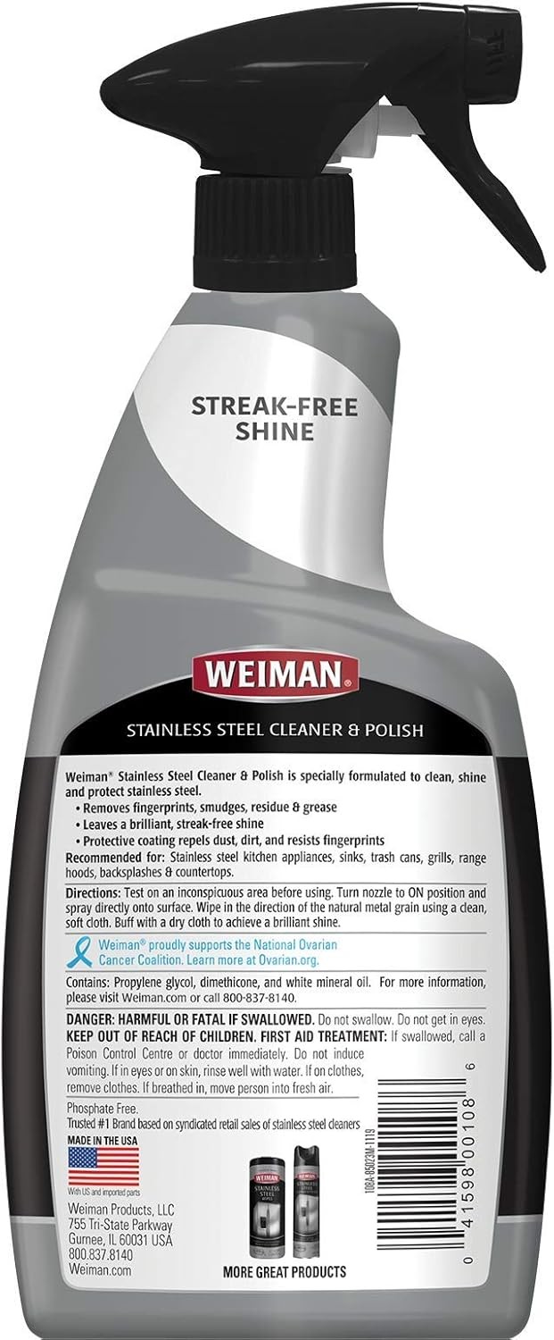 Weiman Stainless Steel Cleaner and Polish – Streak-Free Shine for Refrigerators,
