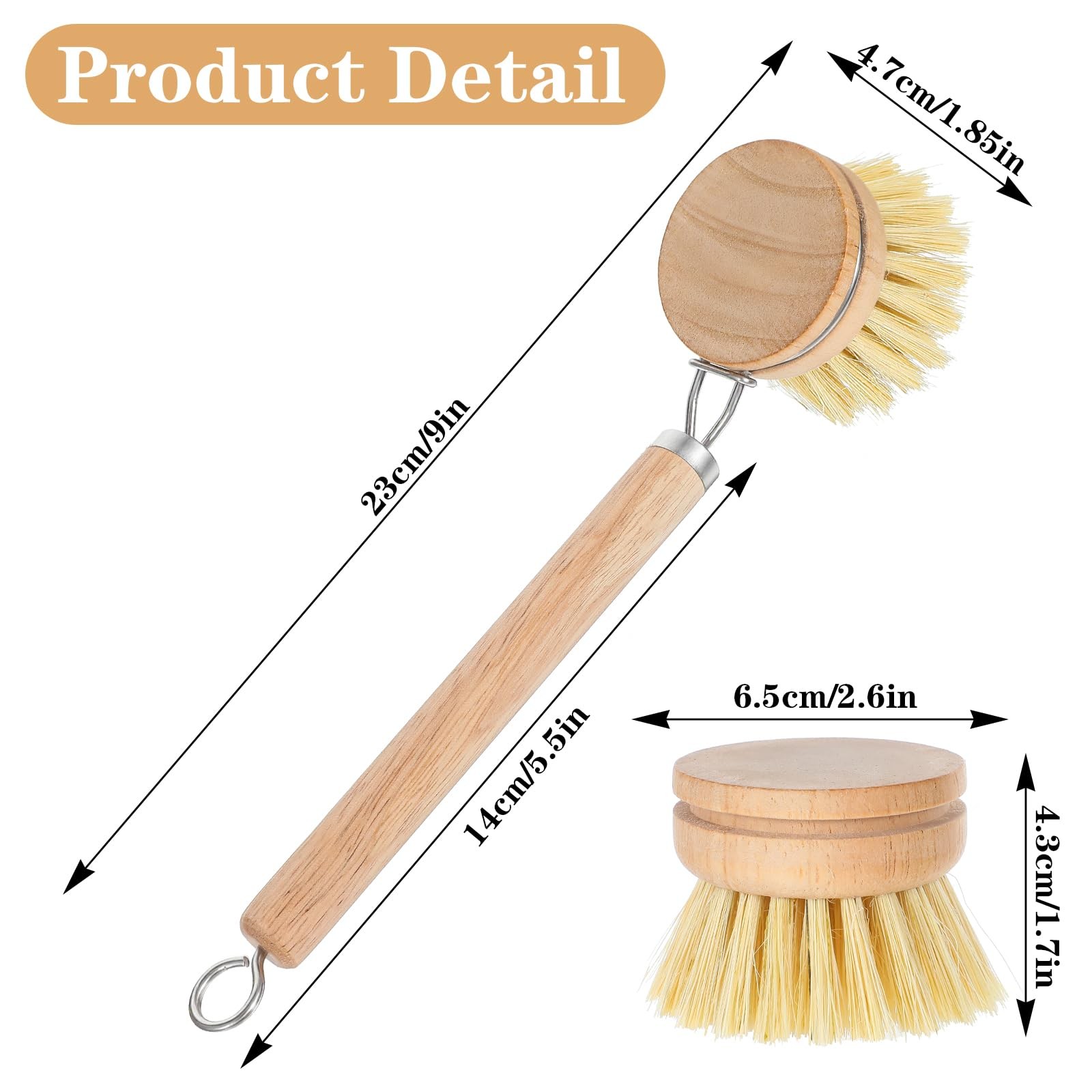 Bamboo Dish Brush with Handle, 10 Pcs Replacement Heads Wooden Kitchen Brush …