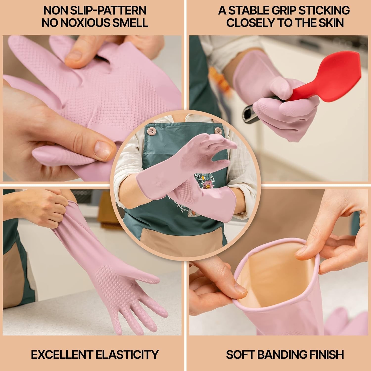 3 Pairs Colorful Reusable Waterproof Household Dishwashing Cleaning Rubber Gl…