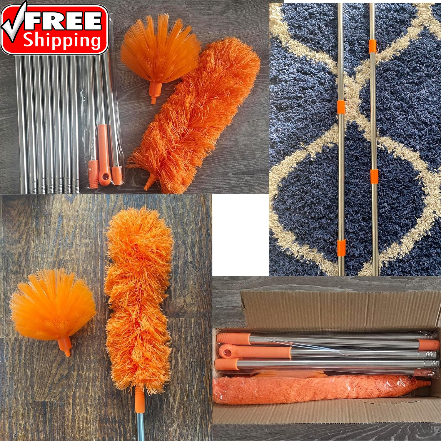 20 Feet High Reach Duster Kit with 2-14 Ft Extension Pole, Cobweb & Corner Brush