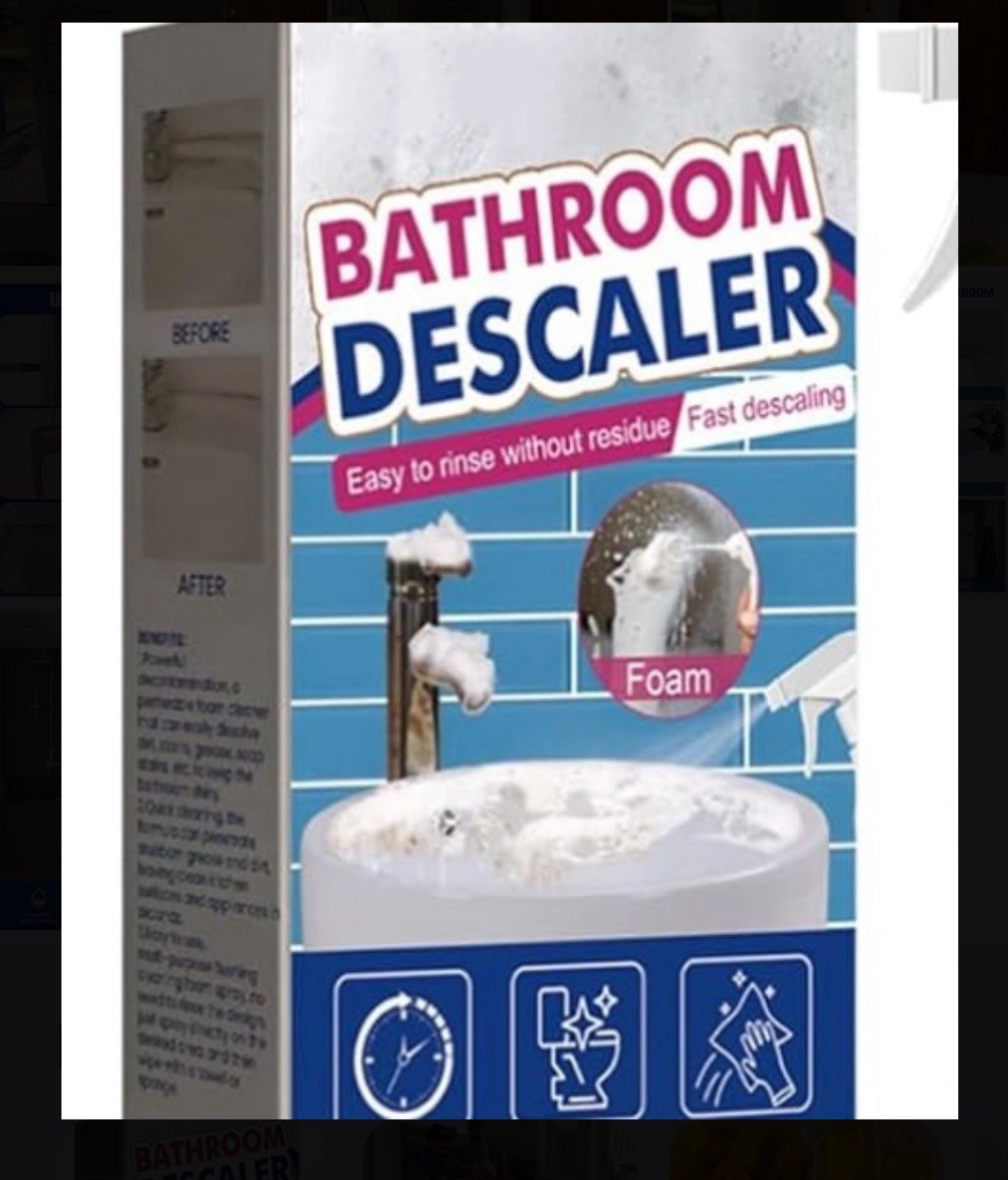 4 Pack Bathroom Fast Descaler Stubborn Stains Cleaner Spray No Residue 60ml Each