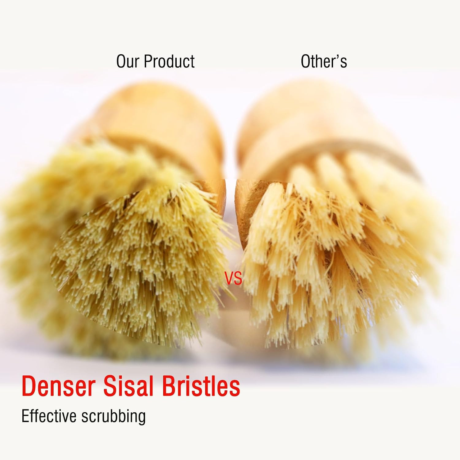 Natural Bristle Dish Brush Set, 1 Wooden Dish Brush and 1 Bamboo Dish Brush with