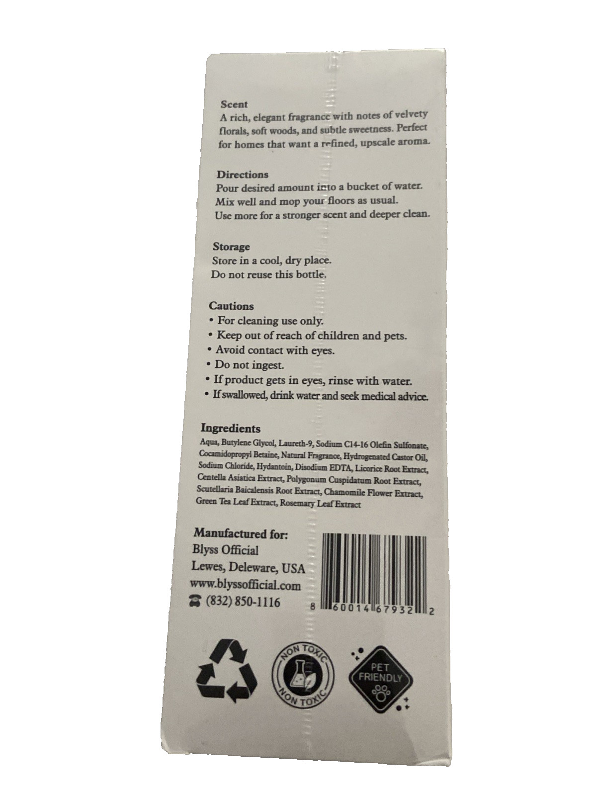 Blyss Mop Soap Cleaning Concentrate Royalty 16.9fl oz Exp 01/2029 New in Box