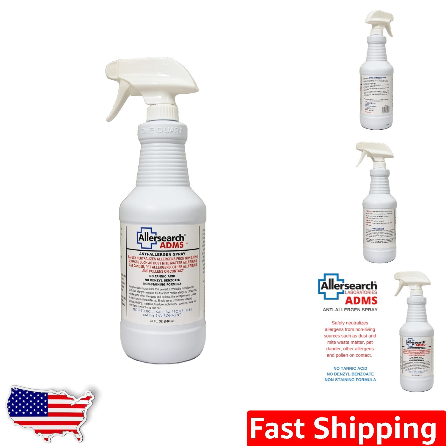 Anti-Allergen Spray 32oz Neutralizes Dust Mite Pollen Pet Dander Multi-Surface