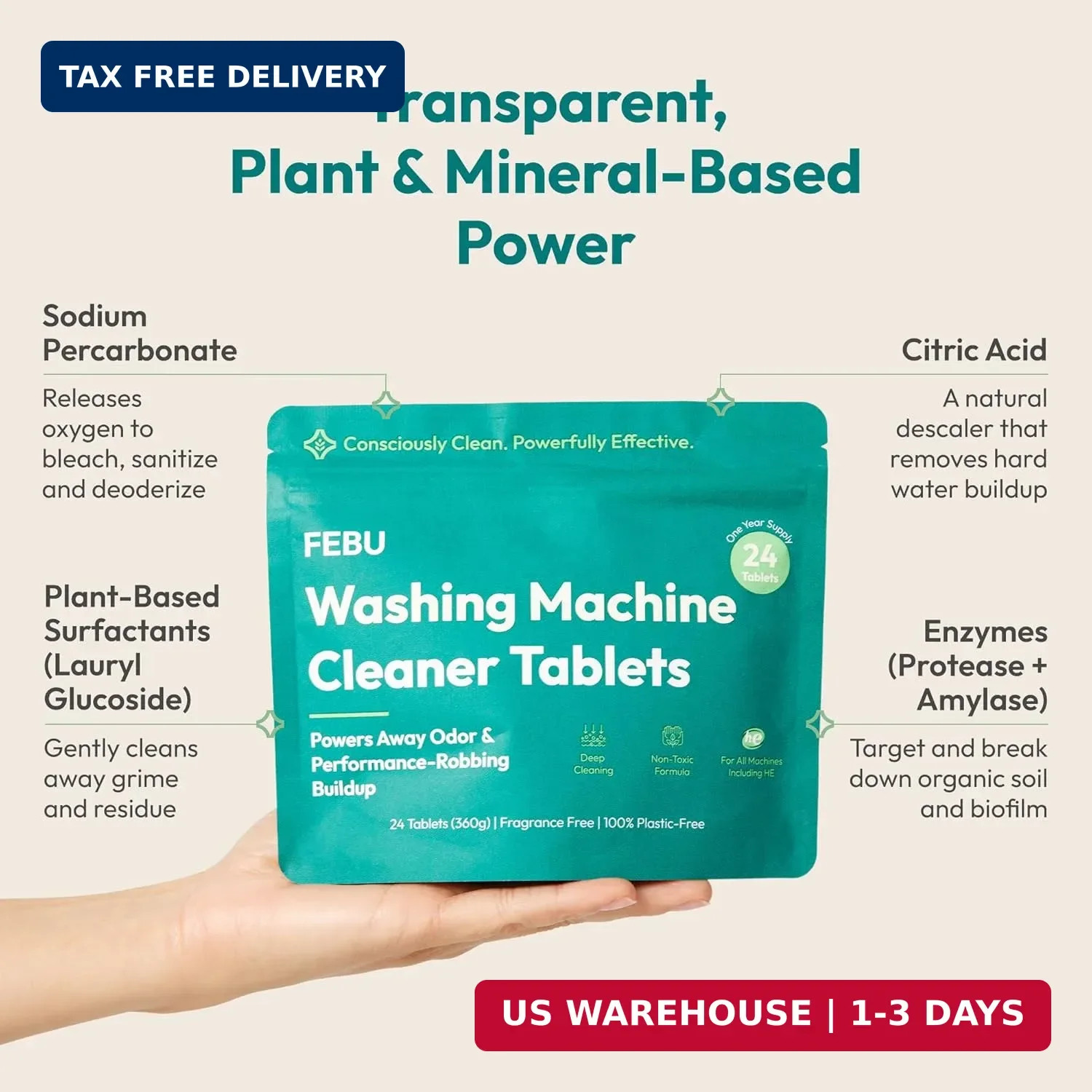 FEBU Washing Machine Cleaner Tablets Made in USA | Washer Machine Cleaner & Deod