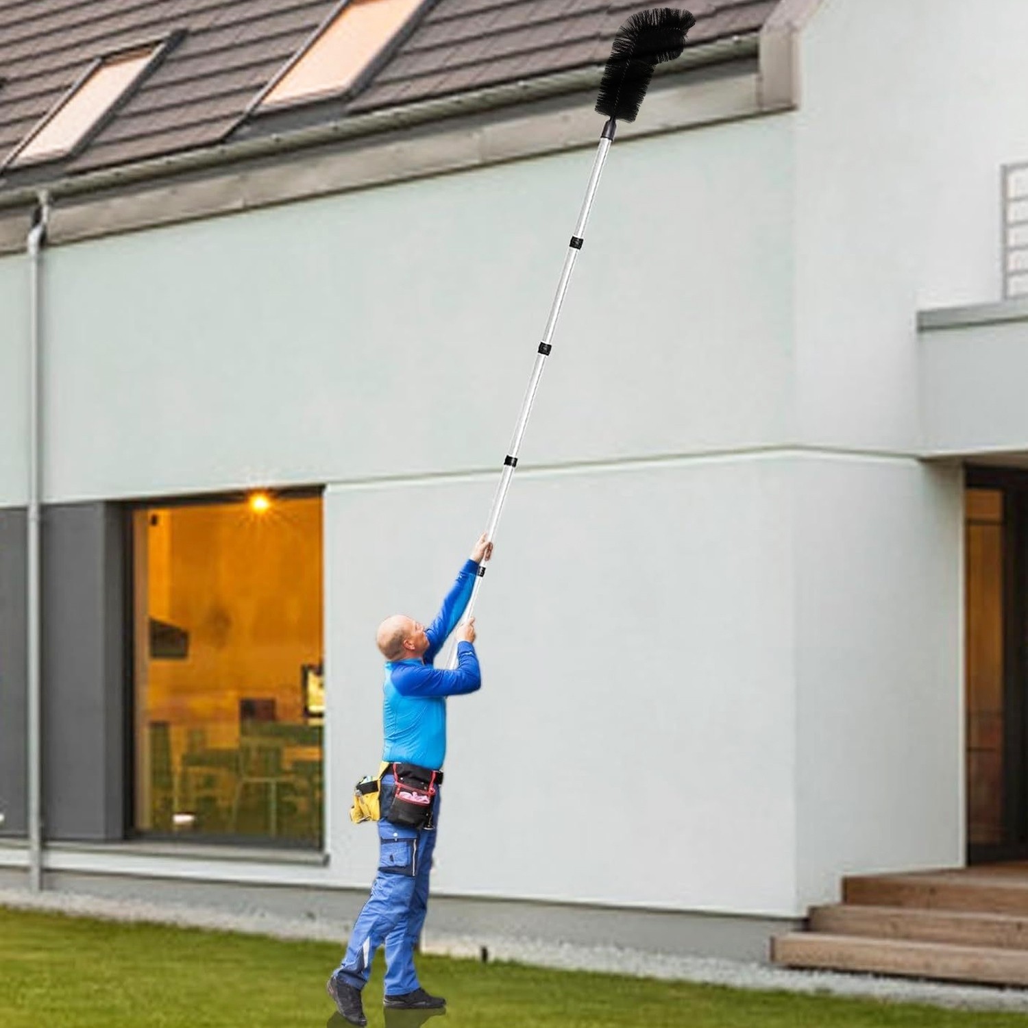 10.5FT Gutter Cleaner Tool From Ground Telescoping Pole Brush Extendable Wandset