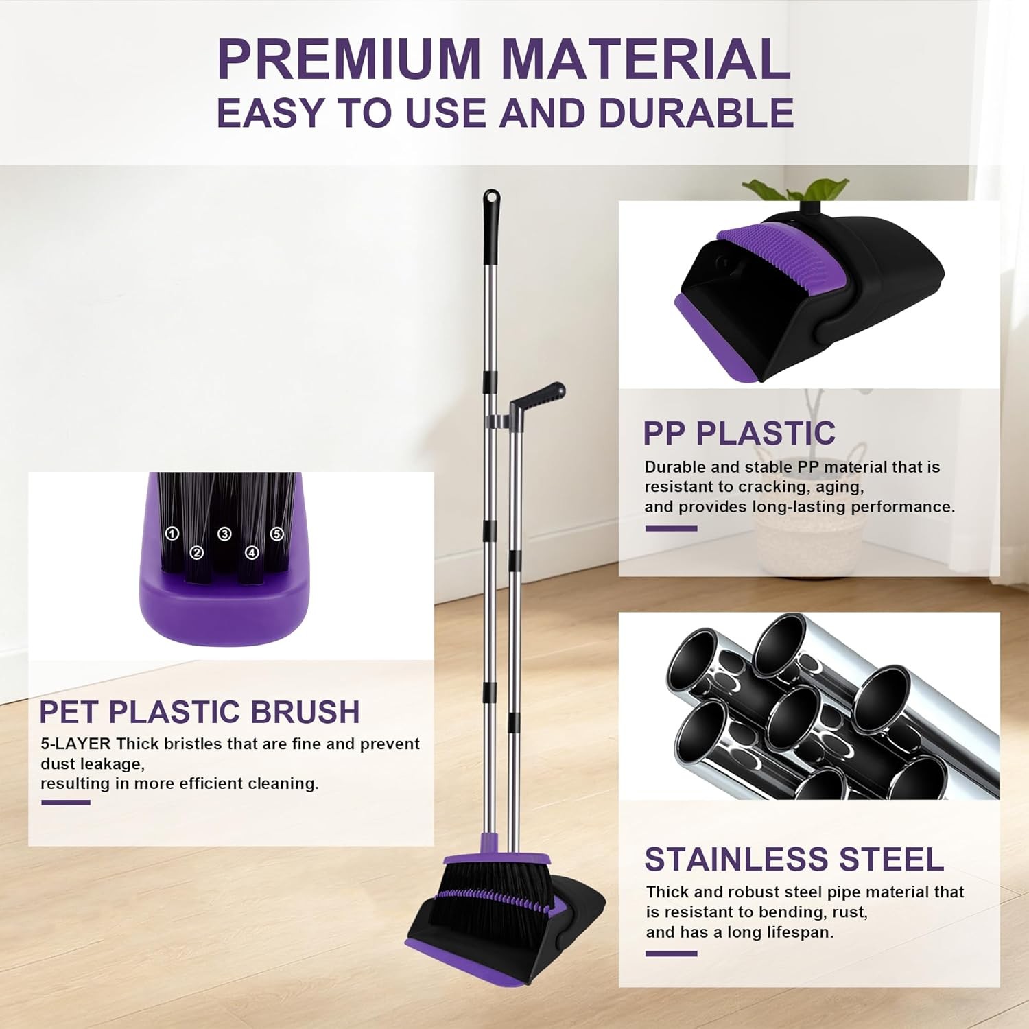Broom and Dustpan Set, Upright ple Broom with Dustpan bo Set Long