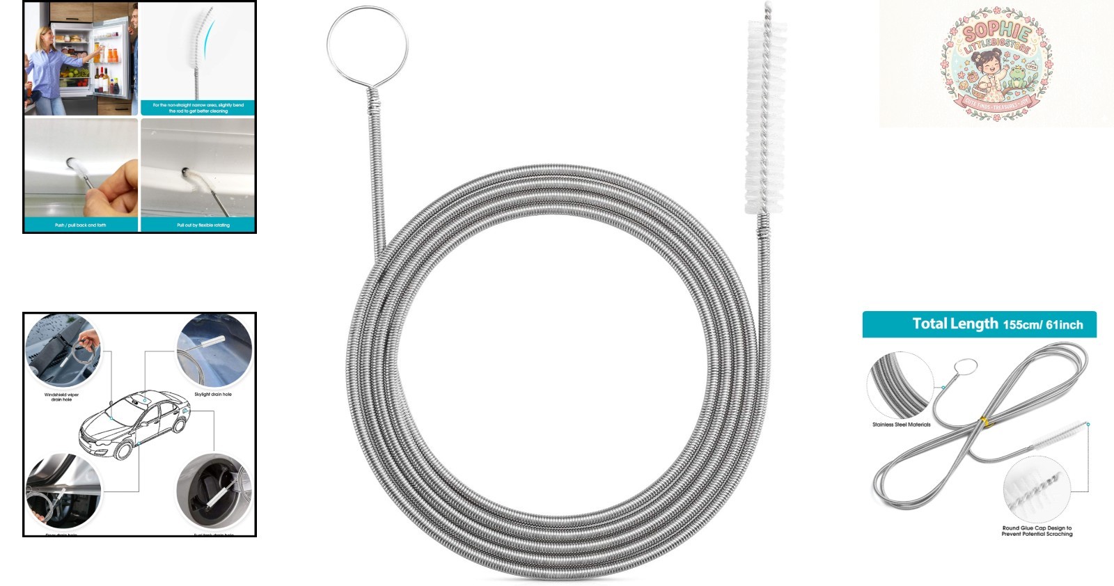 61 Inch Flexible Drain Brush with Scratch-Free Head – Perfect for Curved Pipes