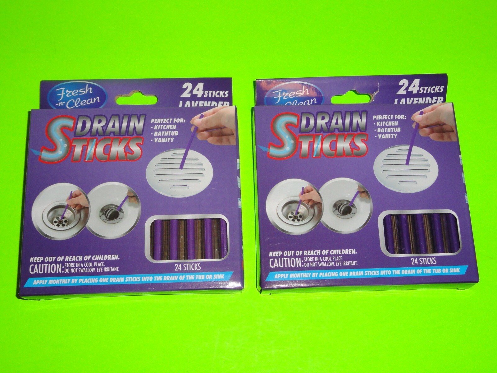 (2x) 24 PK= 48 Fresh-n-Clean LAVENDER Sink Drain Sticks Kitchen/Bath STOP ODOR