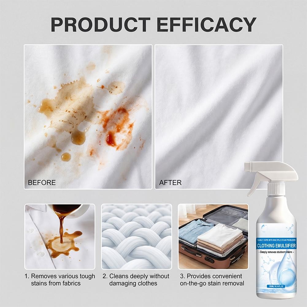 Clothing Emulsifier, Fly Cloth Cleanse Clothing Emulsifier StainRemover Spray