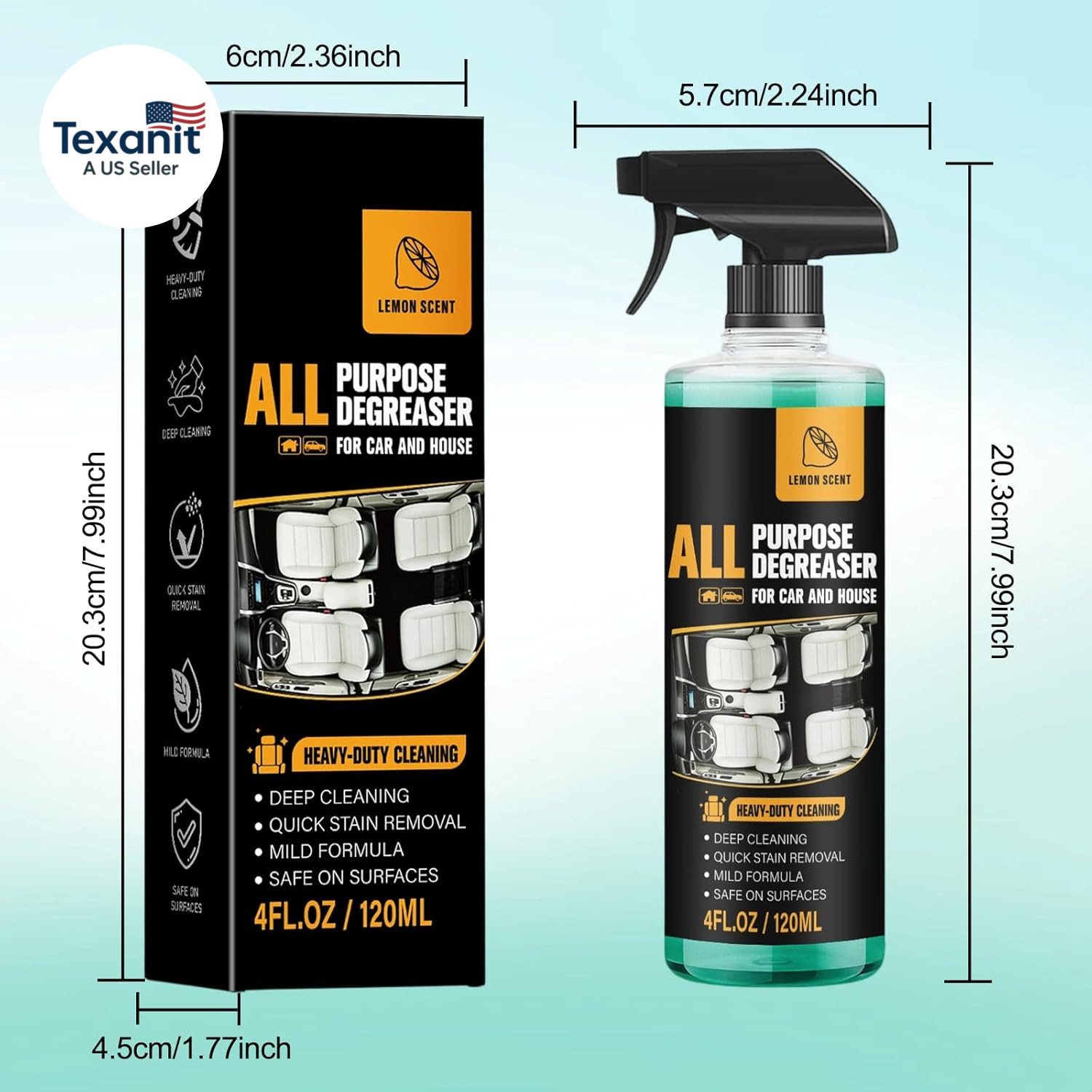 2Pcs All Purpose Degreaser for Car and House,Lemon Scent,Heavy-Duty Cleaning Spr