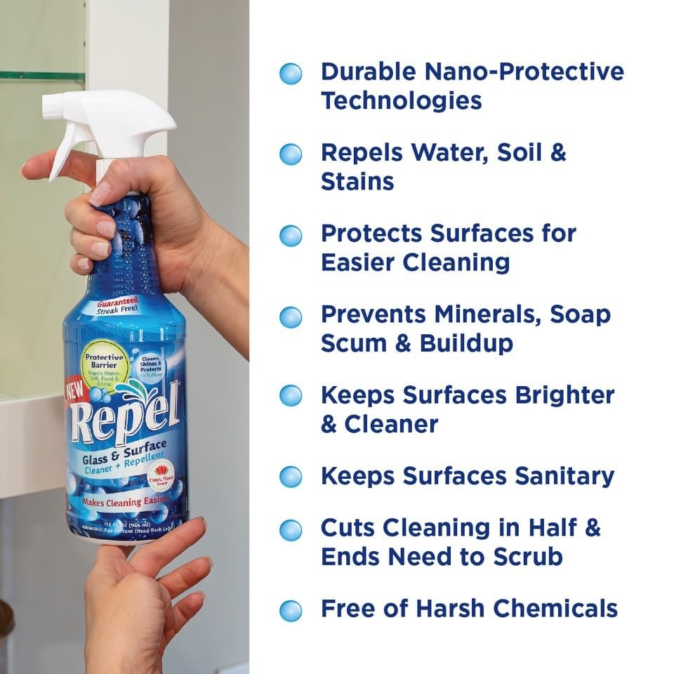 REPEL Glass & Surface Cleaner 32 fl. oz. – Cleans & Repels water spots and di…