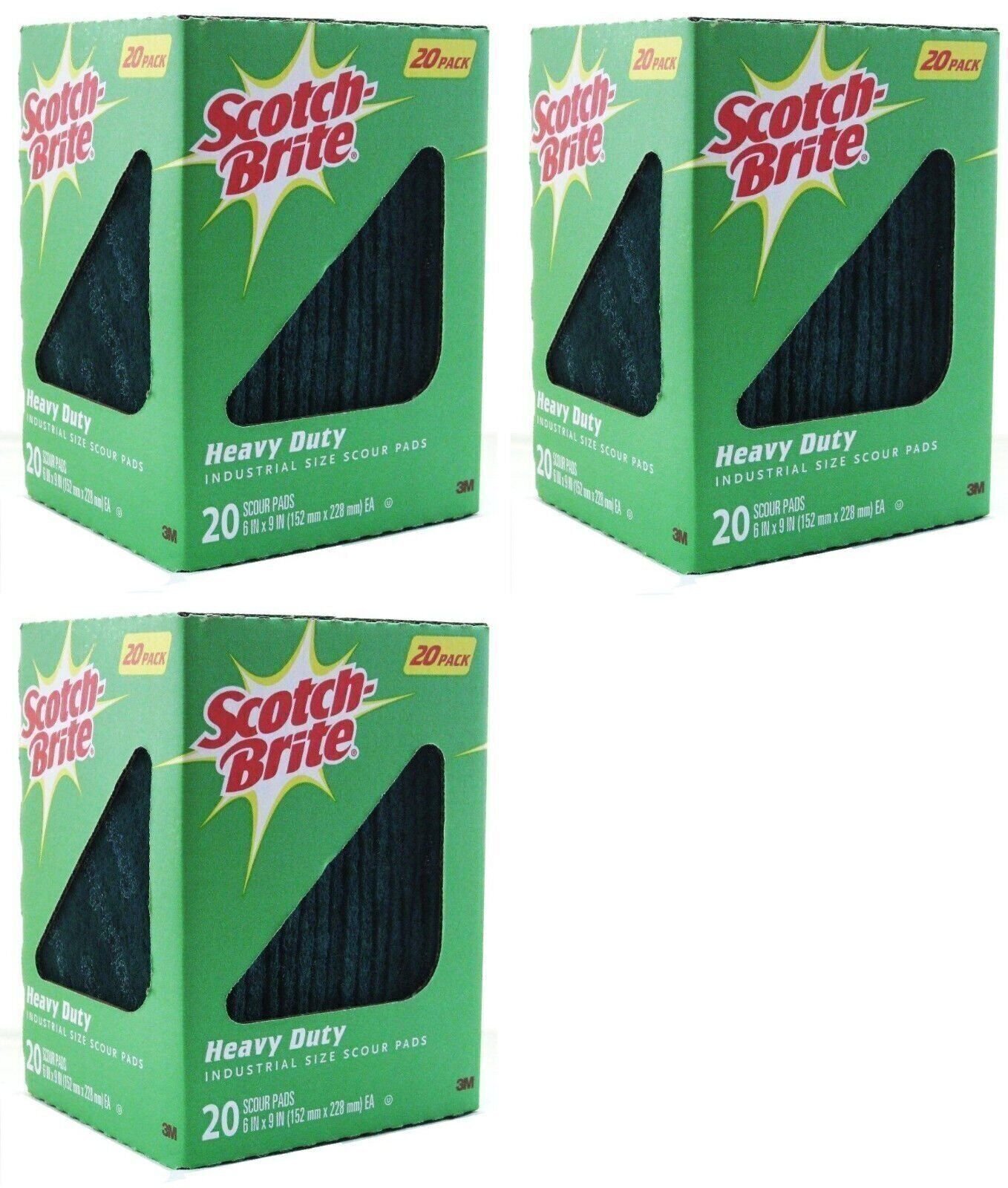 Scotch Brite Heavy Duty Industrial Size Box of 20 Scour Pads 6″x9″ ~ Lot of 3
