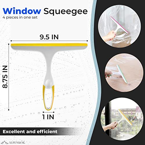 4 Pack Shower Squeegee for Glass Doors Tiles Mirrors Car Windows, 9.5 Inch