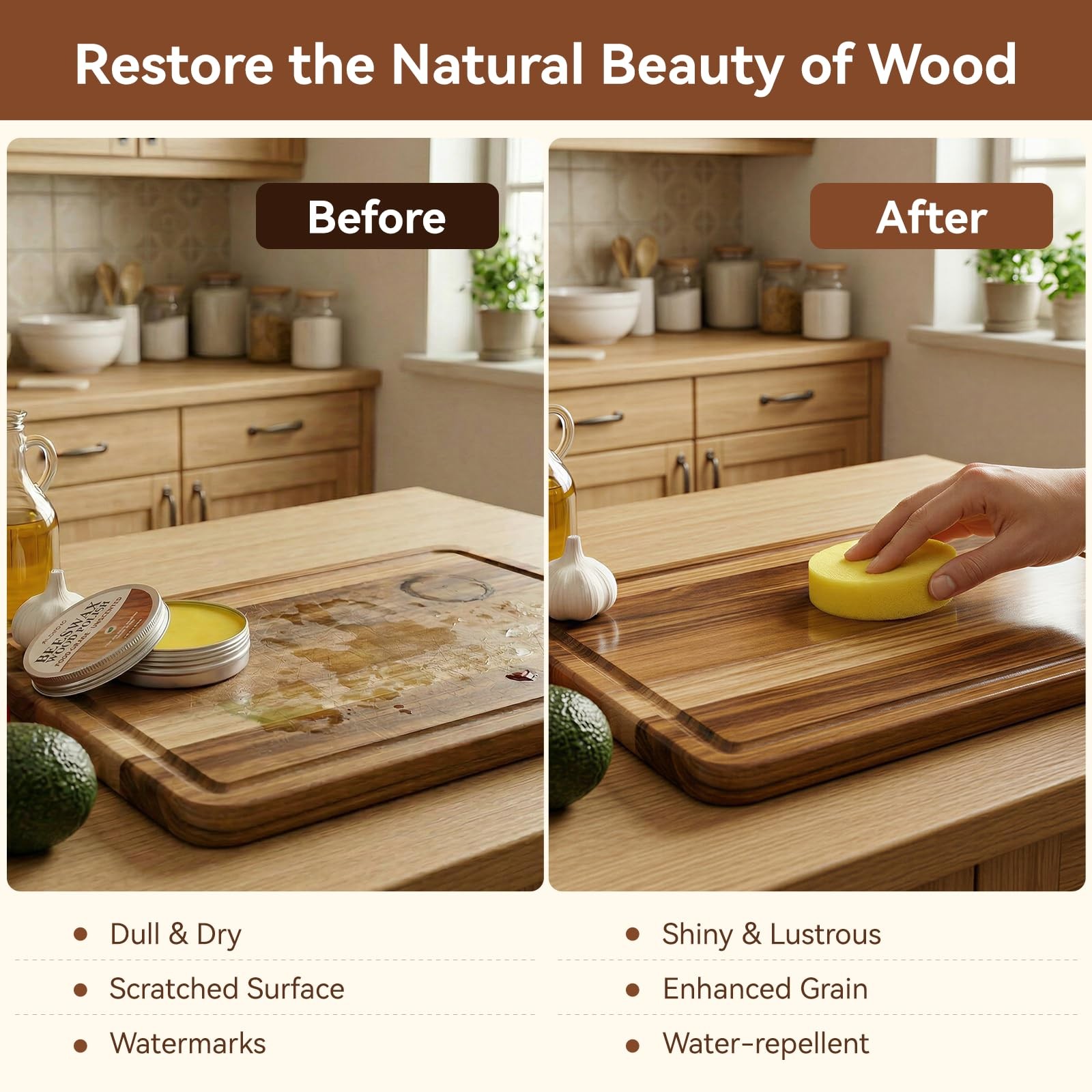 Food Grade Beeswax Wood Conditioner & Furniture Polish – Natural Unscented Wo…