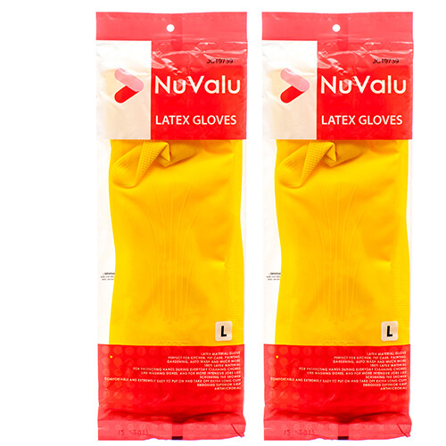 Yellow Latex Household Cleaning Dishwashing Gloves – 2 Pair (4 Gloves) – Large