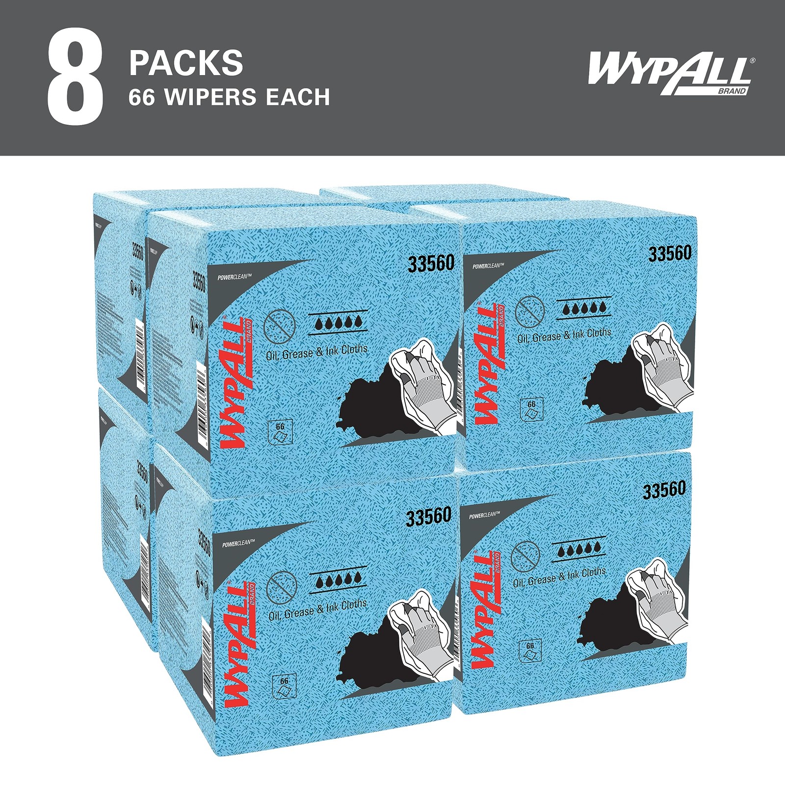 WypAll Oil, Grease & Ink Cloths (33560), Quarterfold, Lint-Free Wipes, Blue (8