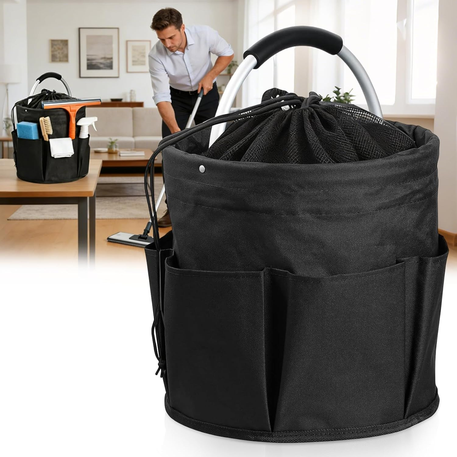 Cleaning Caddy with Handle, 17L Cleaning Products Organiser, Portable Cleaning C
