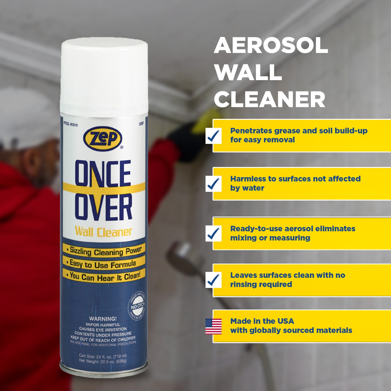 Zep Once Over Wall Cleaner – 18 oz (Case of 12) – 31001 – Sizzling Foaming