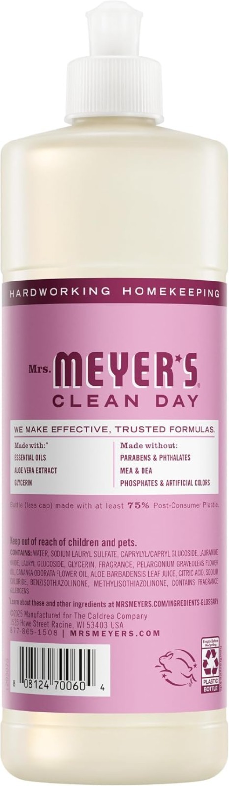 MRS. MEYER’S CLEAN DAY Liquid Dish Soap, Peony Scent, 16 Fl Oz Bottle