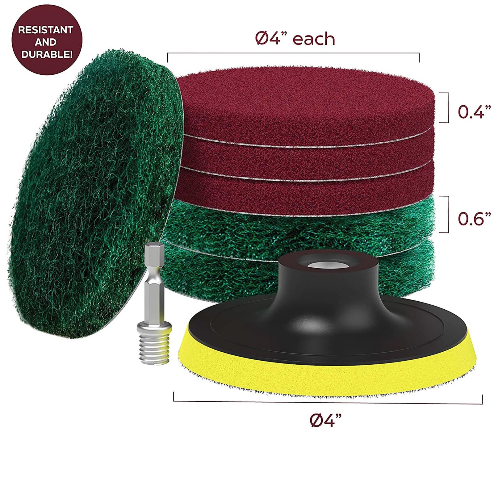 4 Inch Drill Powered Brush Tile Scrubber Scouring Pads,6 Scrubbing Pads with …