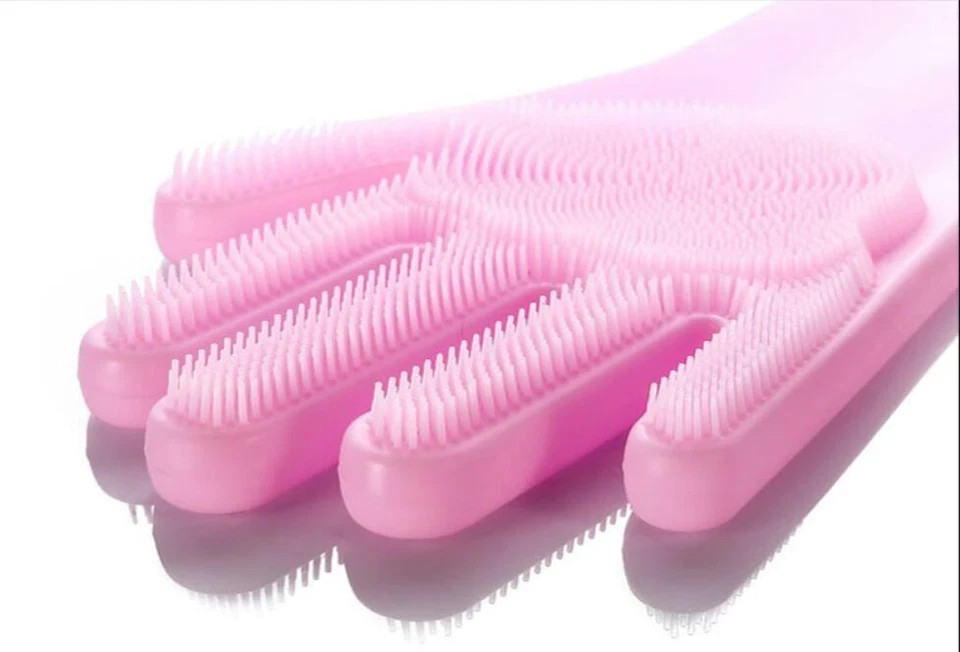 US 1 Pairs Silicone Cleaning Brush Scrubber Gloves Heat Resistant Dish Washing