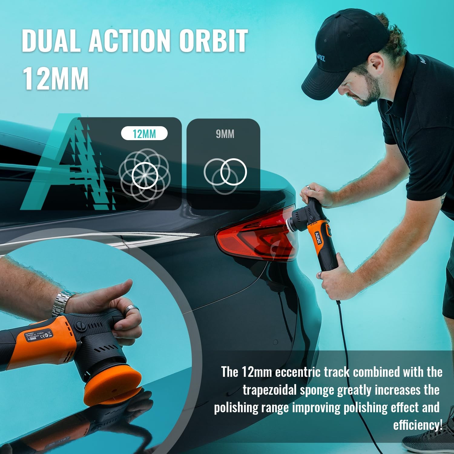 Carbon Fiber Mini Car Buffer Polisher, 630W Copper Motor 12mm Orbit, 2&3Inch …
