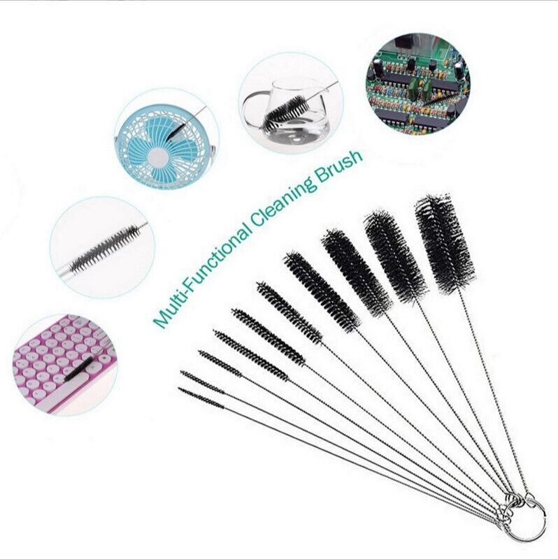 2 Set 10Pcs Nylon Straw Cleaning Brush Drinking Pipe Stainless Steel Cleaners US