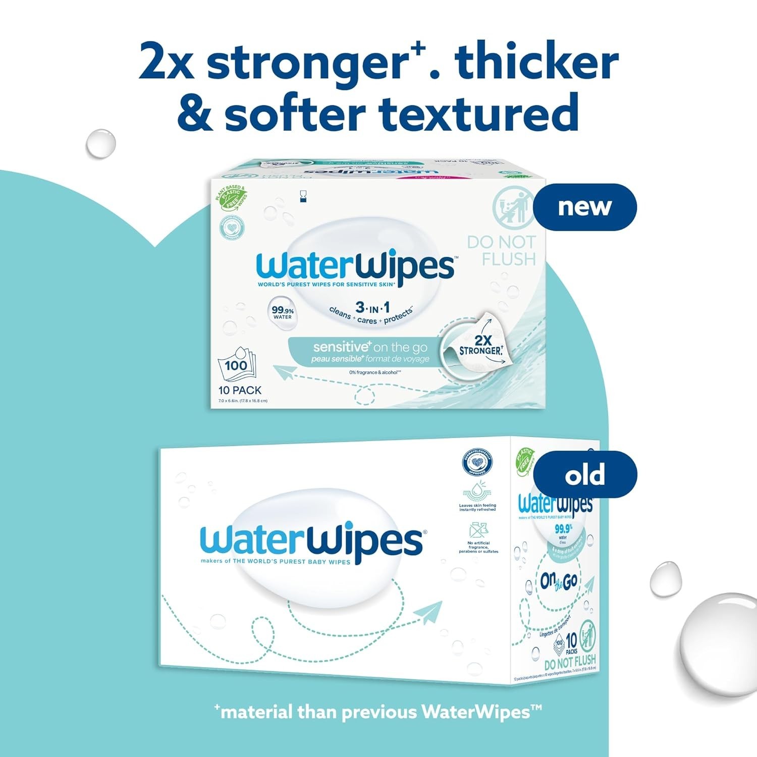 3-in-1 Hypoallergenic Disposable Wipes – 99.9% Water, Travel Size Pack of 10