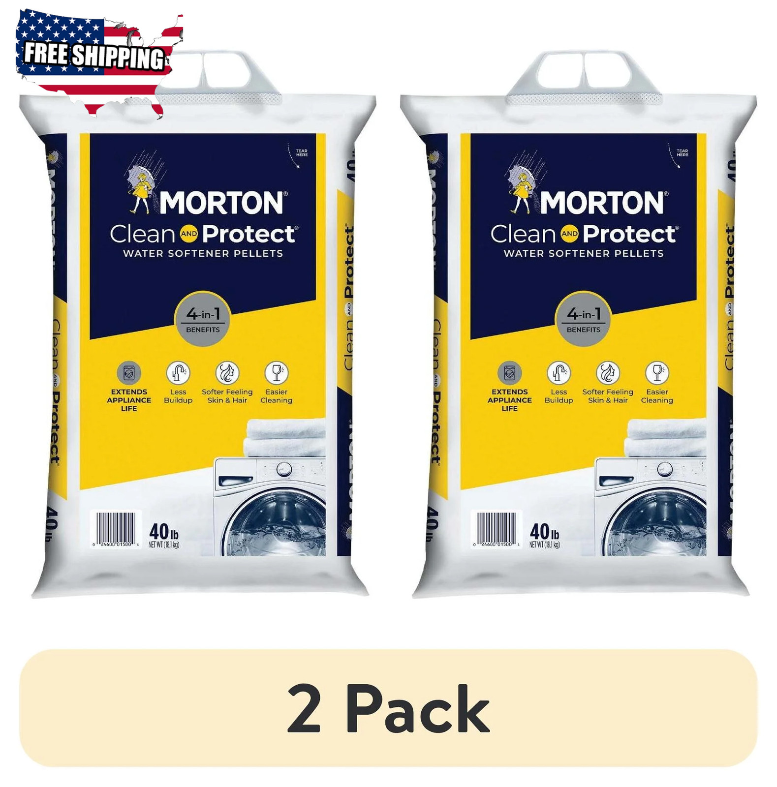 (2 Pack) Morton Clean and Protect Water Softener Salt Pellets, 40 Lb 🎗🎯