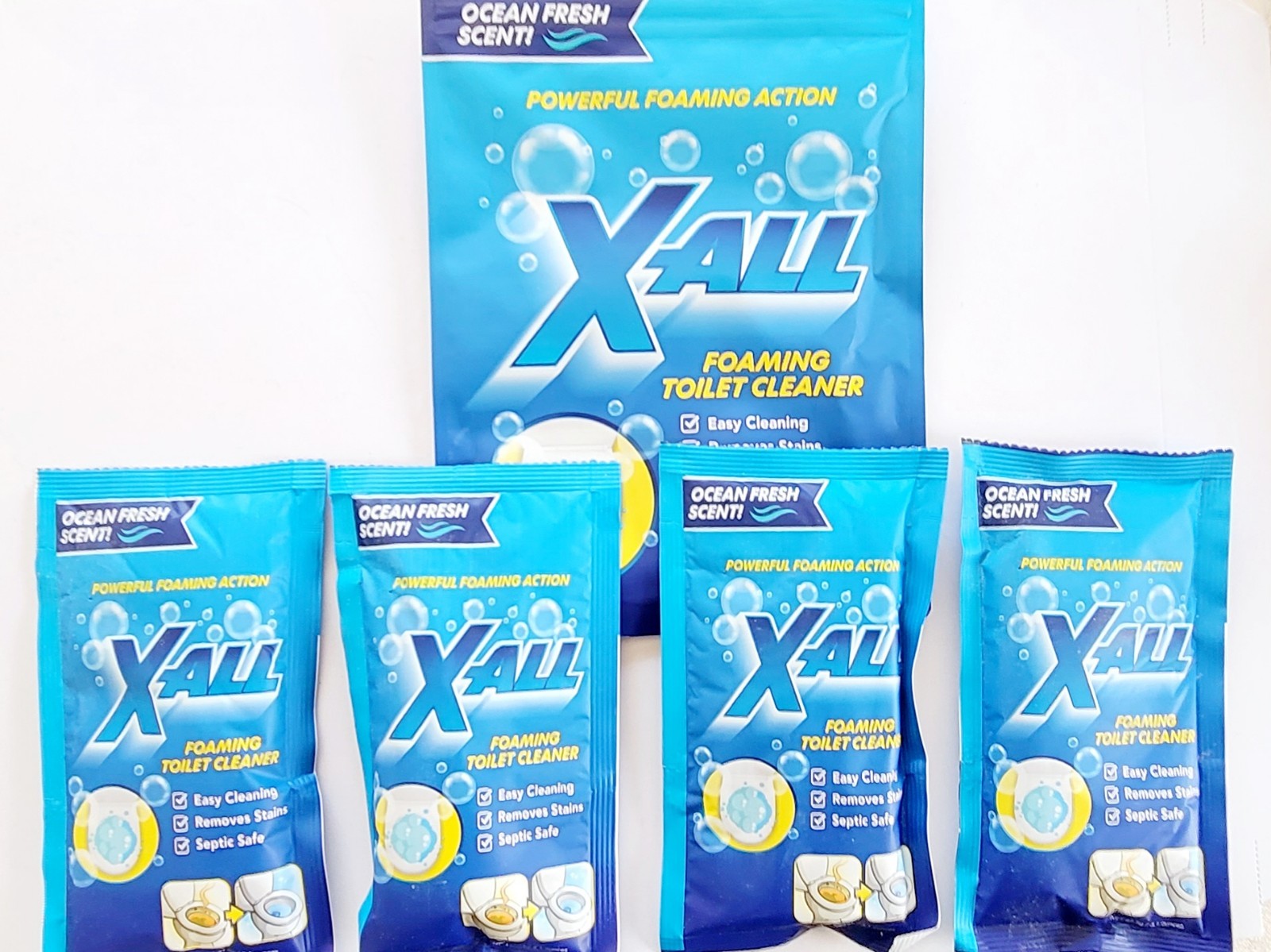 X-ALL Foaming Toilet Cleaner, Self-Activating Powder, 1 Pack(4 Treatments), New