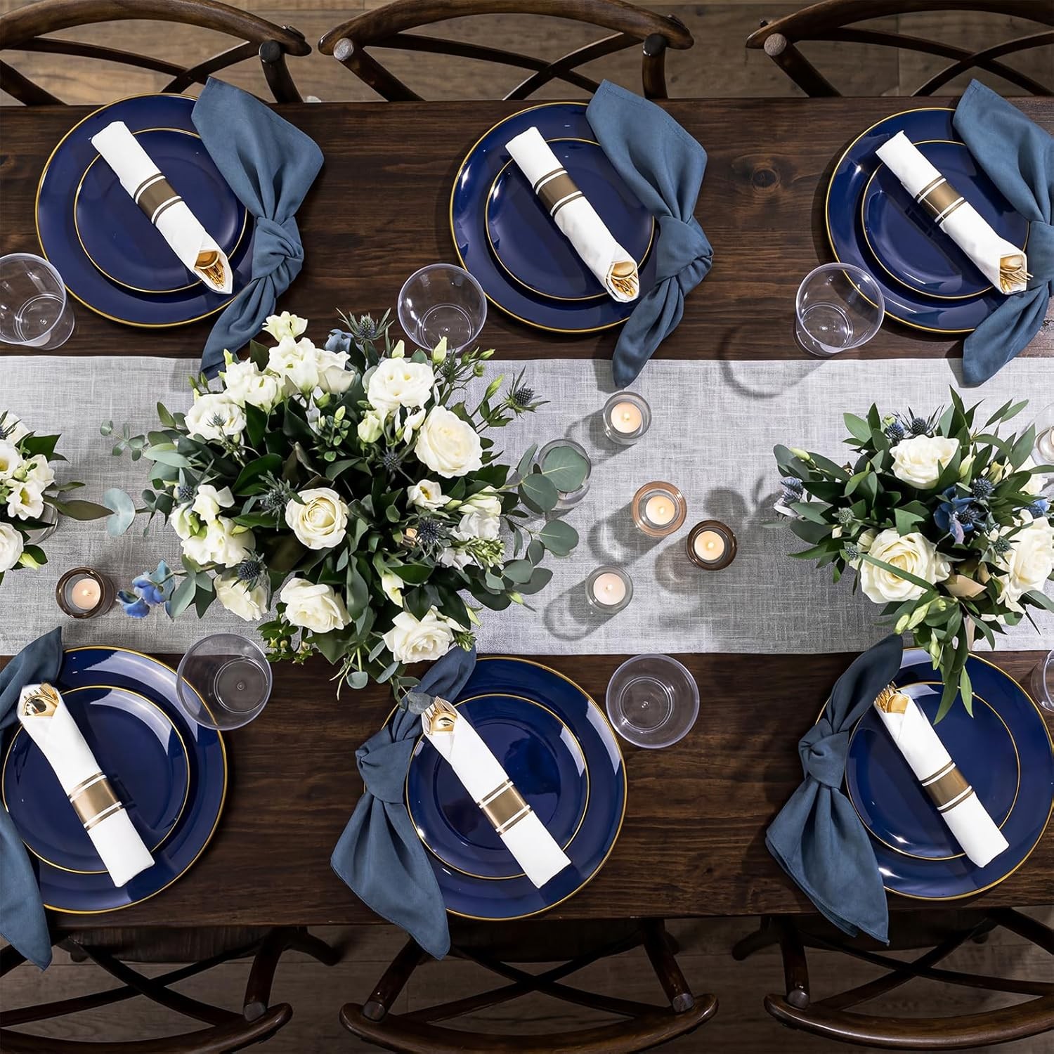 KIRE 175Pcs Blue Plastic Plates – Navy Blue Plates Disposable – 25 for Dinner