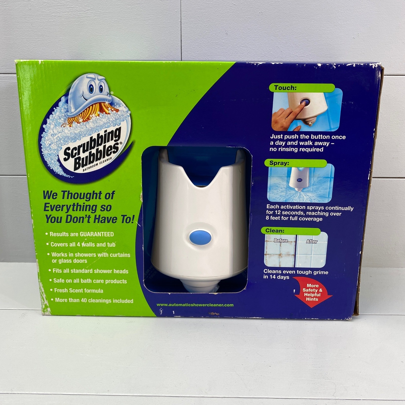 Scrubbing Bubbles Automatic Shower Cleaner New in Worn Box 2 Cleaning Solutions