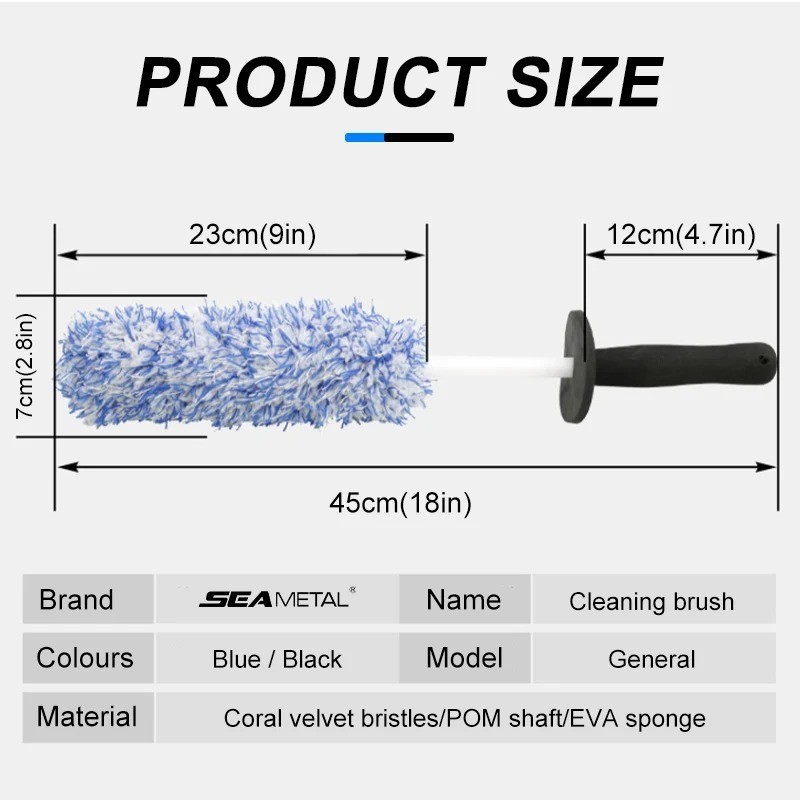 SEAMETAL Wheel Brush Plush Rim Cleaner Non Slip Handle Car Wash Tool