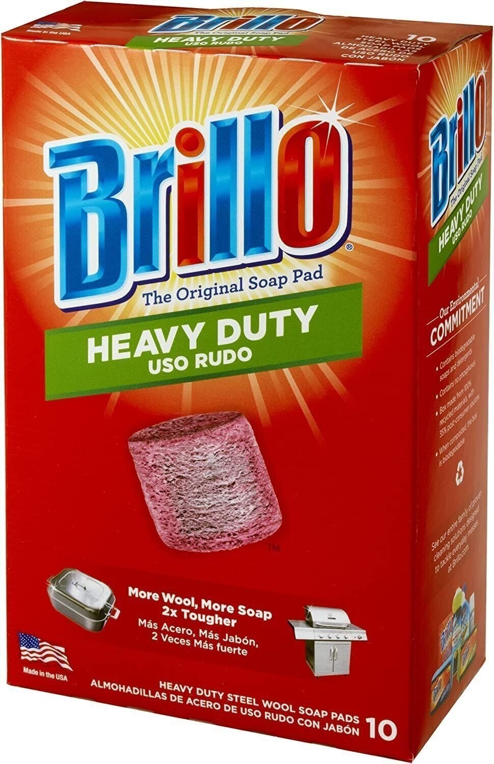 Brillo Heavy Duty Steel Wool Soap Pads, Original Red Scent, 10-Count