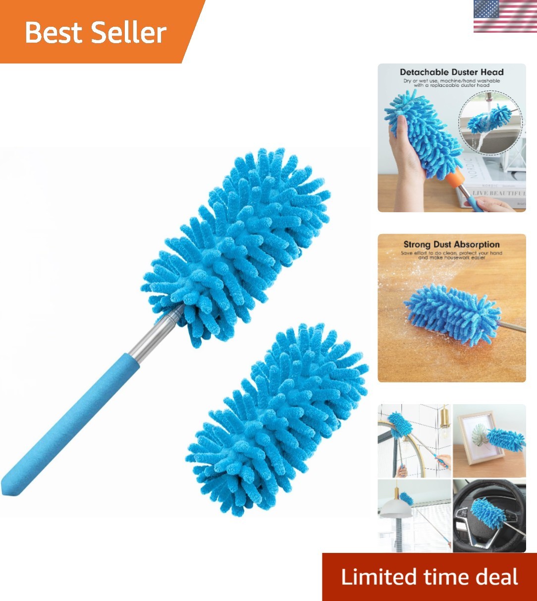 Microfiber Duster for Cleaning, Hand Washable Dusters with 2pcs Replaceable M…