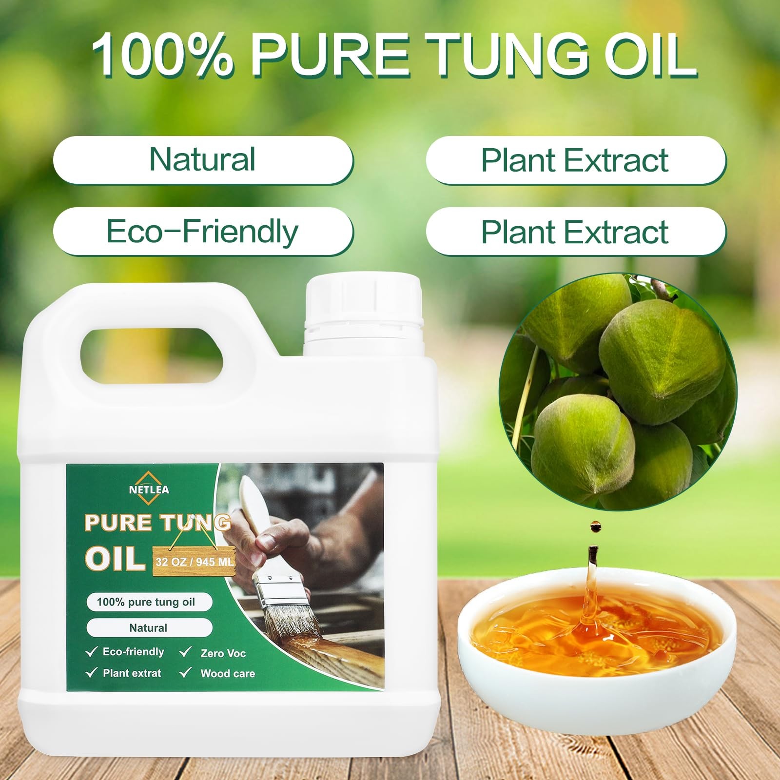 32oz Pure Tung Oil With A Soft Towel For Wood Finishingfood Safety For Furniture