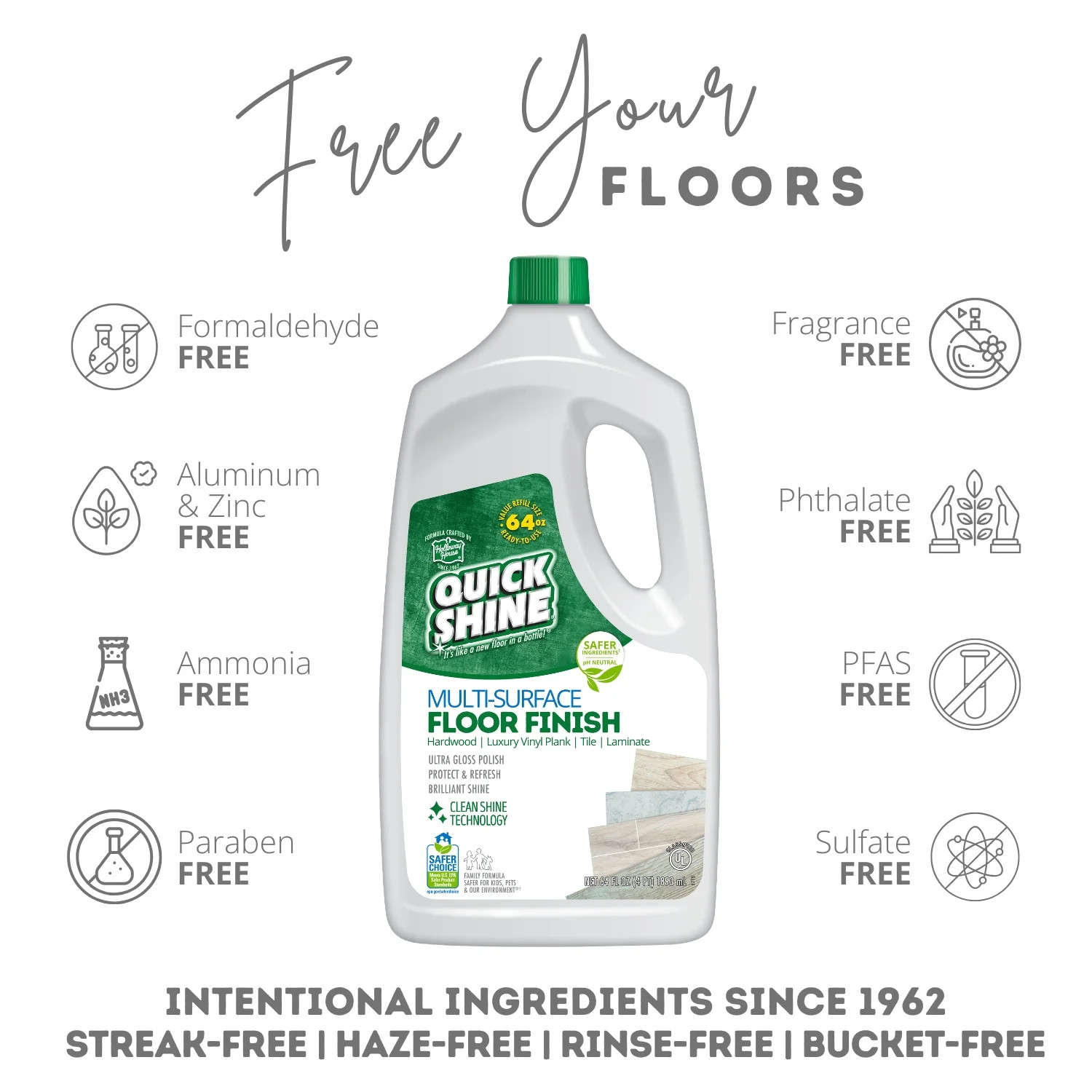 Multi-Surface Floor Finish & Polish, Pfas-Free Formula, 64 Fl Oz